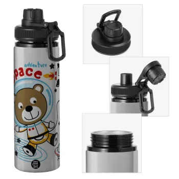 Kids Space, Metallic water bottle with safety cap, 850ml aluminum