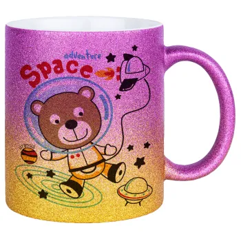 Kids Space, Κούπα Χρυσή/Ροζ Glitter, κεραμική, 330ml