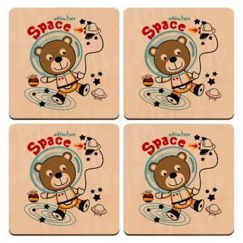 Kids Space, ΣΕΤ x4 Σουβέρ ξύλινα τετράγωνα plywood (9cm)