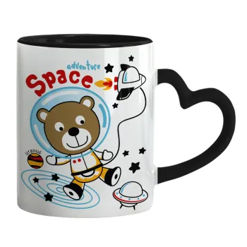 Kids Space, Mug heart black handle, ceramic, 330ml