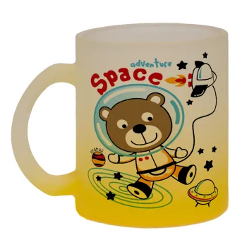 Kids Space, Κούπα γυάλινη δίχρωμη με βάση το κίτρινο ματ, 330ml