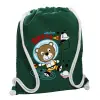 Backpack pouch GYMBAG BOTTLE GREEN, with pocket (40x48cm) & thick white cords
