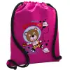 Backpack pouch GYMBAG Fuchsia, with pocket (40x48cm) & thick cords