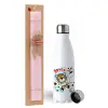 Easter Set, metallic stainless steel water bottle (750ml) & scented flat Easter candle (30cm) (PINK)