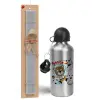 Easter Set, metallic silver aluminum water bottle (500ml) & aromatic flat Easter candle (30cm) (GRAY)