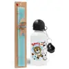 Easter Set, metallic aluminum water bottle (500ml) & scented flat candle (30cm) (TURQUOISE)