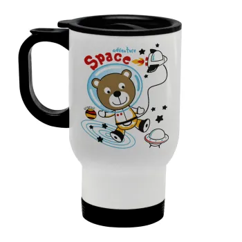 Kids Space, Stainless steel travel mug with lid, double wall white 450ml