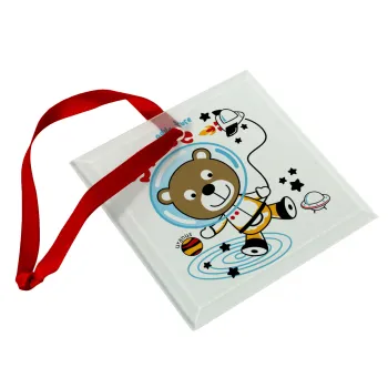 Ο μικρός αστροναύτης, Στολίδι Χριστουγεννιάτικο στολίδι γυάλινο τετράγωνο 9x9cm