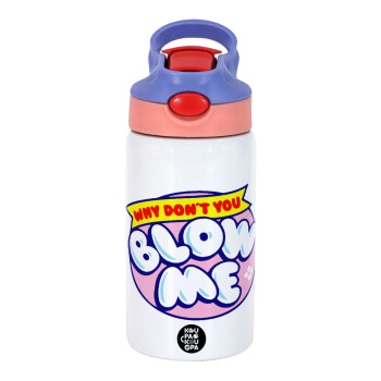Why Don't You Blow Me Funny, Children's hot water bottle, stainless steel, with safety straw, pink/purple (350ml)