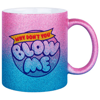 Why Don't You Blow Me Funny, Κούπα Χρυσή/Μπλε Glitter, κεραμική, 330ml