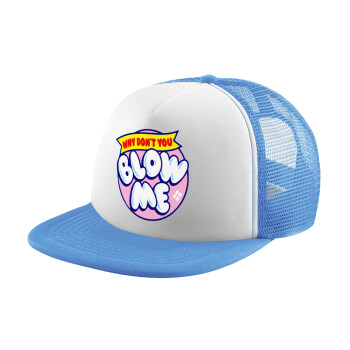 Why Don't You Blow Me Funny, Child's Soft Trucker Hat with Blue/White Mesh (POLYESTER, CHILD, ONE SIZE)