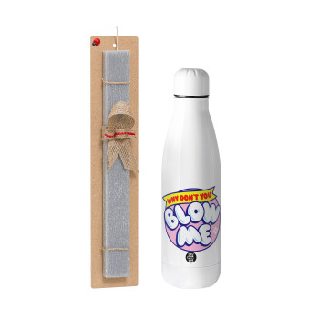 Why Don't You Blow Me Funny, Easter Set, metallic stainless thermos bottle (500ml) & scented flat Easter candle (30cm) (GRAY)