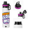 Metallic water bottle with safety lid, 850ml aluminum