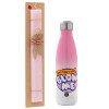 Easter Set, Metallic pink/white (Stainless steel) thermos, double-walled, 500ml & aromatic flat Easter candle (30cm) (PINK)
