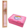 Easter Set, children's snack container PINK & scented flat Easter candle (30cm) (PINK)
