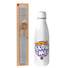 Easter Set, metallic stainless thermos bottle (500ml) & scented flat Easter candle (30cm) (GRAY)