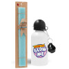 Easter Set, metallic aluminum water bottle (500ml) & scented flat candle (30cm) (TURQUOISE)