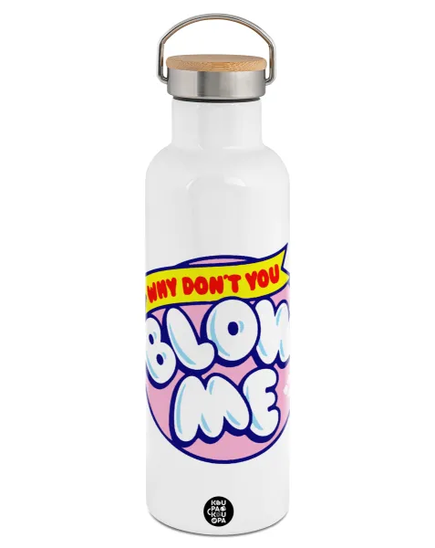 Why Don't You Blow Me Funny — Stainless steel White with wooden lid (bamboo), double wall, 750ml