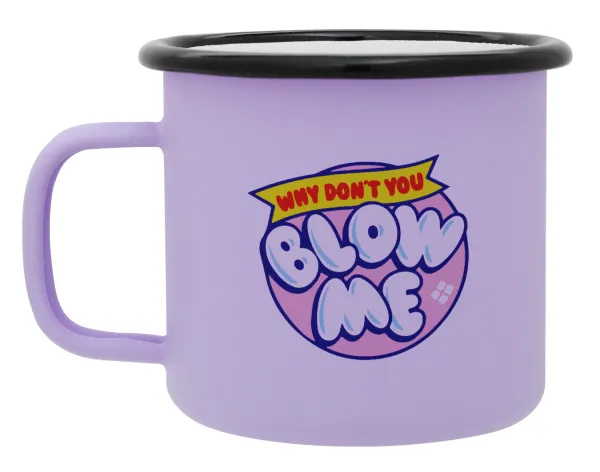 Why Don't You Blow Me Funny — Metal enamel mug, matte light pastel purple, 360ml