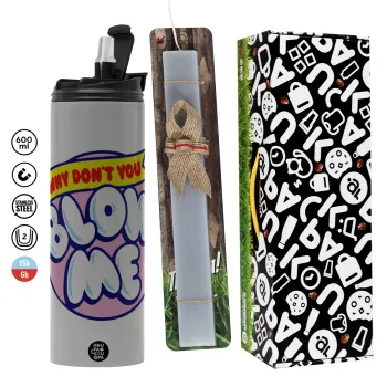 Why Don't You Blow Me Funny, Πασχαλινή Λαμπάδα με Travel Tumbler θερμό (600ml, BPA free) & κερί αρωματικό πλακέ (30cm) (ΓΚΡΙ)