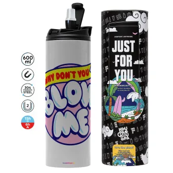 Why Don't You Blow Me Funny, Tumbler ποτήρι θερμό ΓΚΡΙ από ανοξείδωτο ατσάλι 600ml