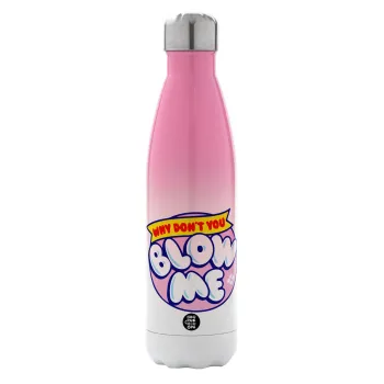 Why Don't You Blow Me Funny, Metal mug thermos Pink/White (Stainless steel), double wall, 500ml