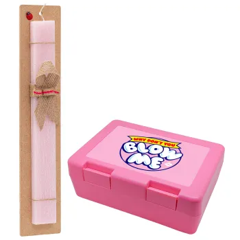 Why Don't You Blow Me Funny, Πασχαλινή Λαμπάδα με παιδικό δοχείο κολατσιού ΡΟΖ & κερί αρωματικό πλακέ (30cm) (ΡΟΖ)