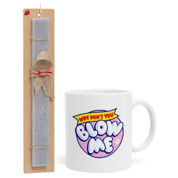 Why Don't You Blow Me Funny, Easter Set, Ceramic Cup (330ml) & Easter aromatic flat candle (30cm) (GRAY)