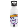 White water bottle with straw, stainless steel 600ml