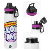 Metallic water bottle with safety lid, 850ml aluminum