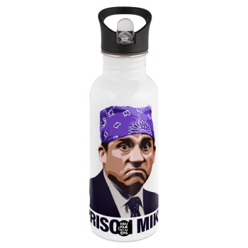 Prison Mike The office, White water bottle with straw, stainless steel 600ml
