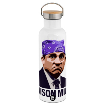 Prison Mike The office, Stainless steel White with wooden lid (bamboo), double wall, 750ml