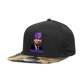 Prison Mike The office, Καπέλο Ενηλίκων Flat Snapback Μαύρο/Παραλλαγή, (100% ΒΑΜΒΑΚΕΡΟ TWILL, ΕΝΗΛΙΚΩΝ, UNISEX, ONE SIZE)