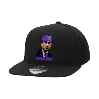 Prison Mike The office, Καπέλο Ενηλίκων Flat Snapback Μαύρο, (100% ΒΑΜΒΑΚΕΡΟ TWILL, ΕΝΗΛΙΚΩΝ, UNISEX, ONE SIZE)