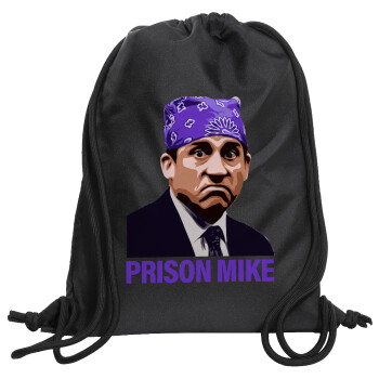 Prison Mike The office, Backpack pouch GYMBAG Black, with pocket (40x48cm) & thick cords