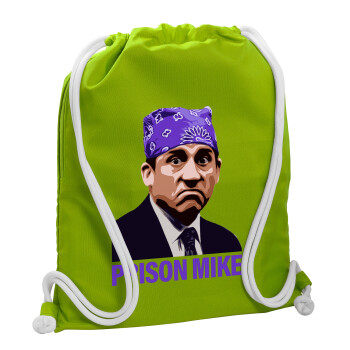 Prison Mike The office, Τσάντα πλάτης πουγκί GYMBAG LIME GREEN, με τσέπη (40x48cm) & χονδρά κορδόνια