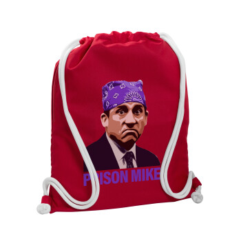 Prison Mike The office, Backpack pouch GYMBAG Red, with pocket (40x48cm) & thick cords