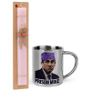 Easter Set, metallic thermal cup (300ml) & aromatic flat Easter candle (30cm) (PINK)