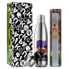 Easter Set, metallic stainless thermos flask (500ml) & scented flat Easter candle (30cm) (GRAY)