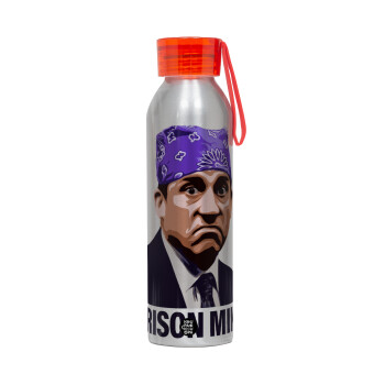 Prison Mike The office, Αλουμινένιο Αθλητικό Μπουκάλι 650ml – Ασημί με Κόκκινο Καπάκι και Λουράκι Σιλικόνης