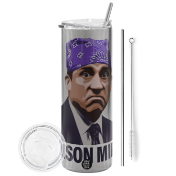 Prison Mike The office, Eco friendly stainless steel Silver tumbler 600ml, with metal straw & cleaning brush