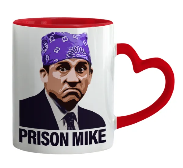 Prison Mike The office — Κούπα καρδιά χερούλι κόκκινη, κεραμική, 330ml