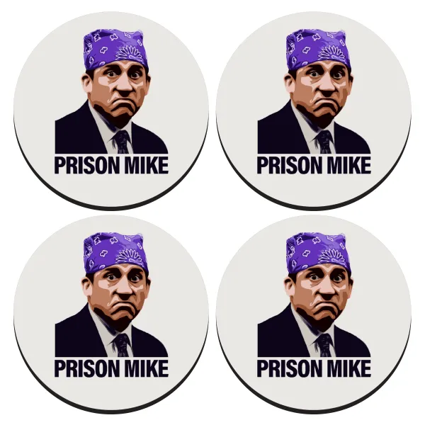 Prison Mike The office — ΣΕΤ 4 Σουβέρ ξύλινα στρογγυλά (9cm)