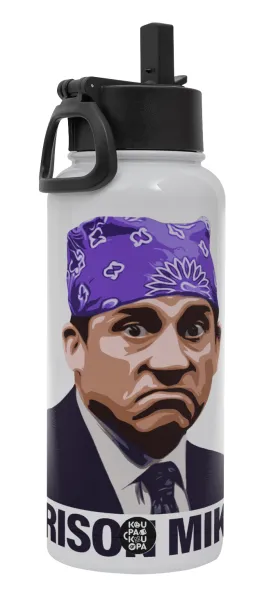 Prison Mike The office — Metal mug thermo White with Straw and Spout Lid (Stainless steel), double wall, 950ml