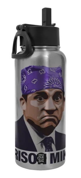 Prison Mike The office — Metal mug thermo Silver with Straw and Spout Lid (Stainless steel), double wall, 950ml
