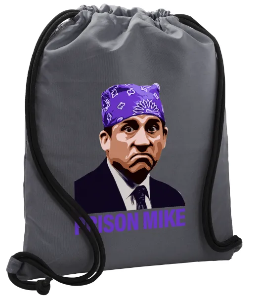 Prison Mike The office — Τσάντα πλάτης πουγκί GYMBAG ΓΚΡΙ, με τσέπη (40x48cm) & χονδρά κορδόνια