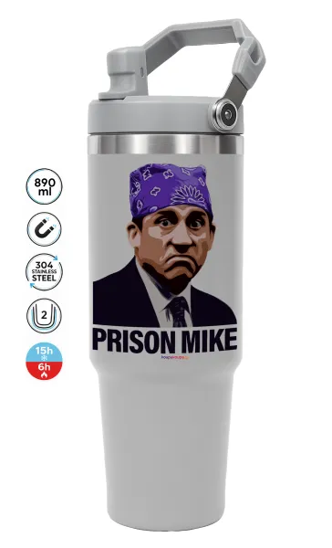Prison Mike The office — ΓΚΡΙ Travel Tumbler Θερμός με χερούλι και καλαμάκι 890ml