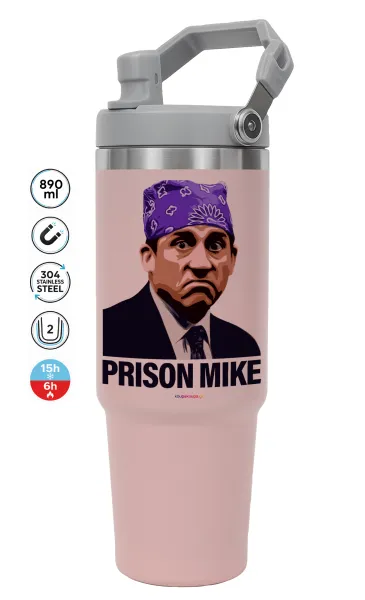 Prison Mike The office — ΡΟΖ Travel Tumbler Θερμός με χερούλι και καλαμάκι 890ml