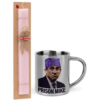 Prison Mike The office, Easter Set, metallic thermal cup (300ml) & aromatic flat Easter candle (30cm) (PINK)