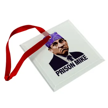 Prison Mike The office, Στολίδι Χριστουγεννιάτικο στολίδι γυάλινο τετράγωνο 9x9cm